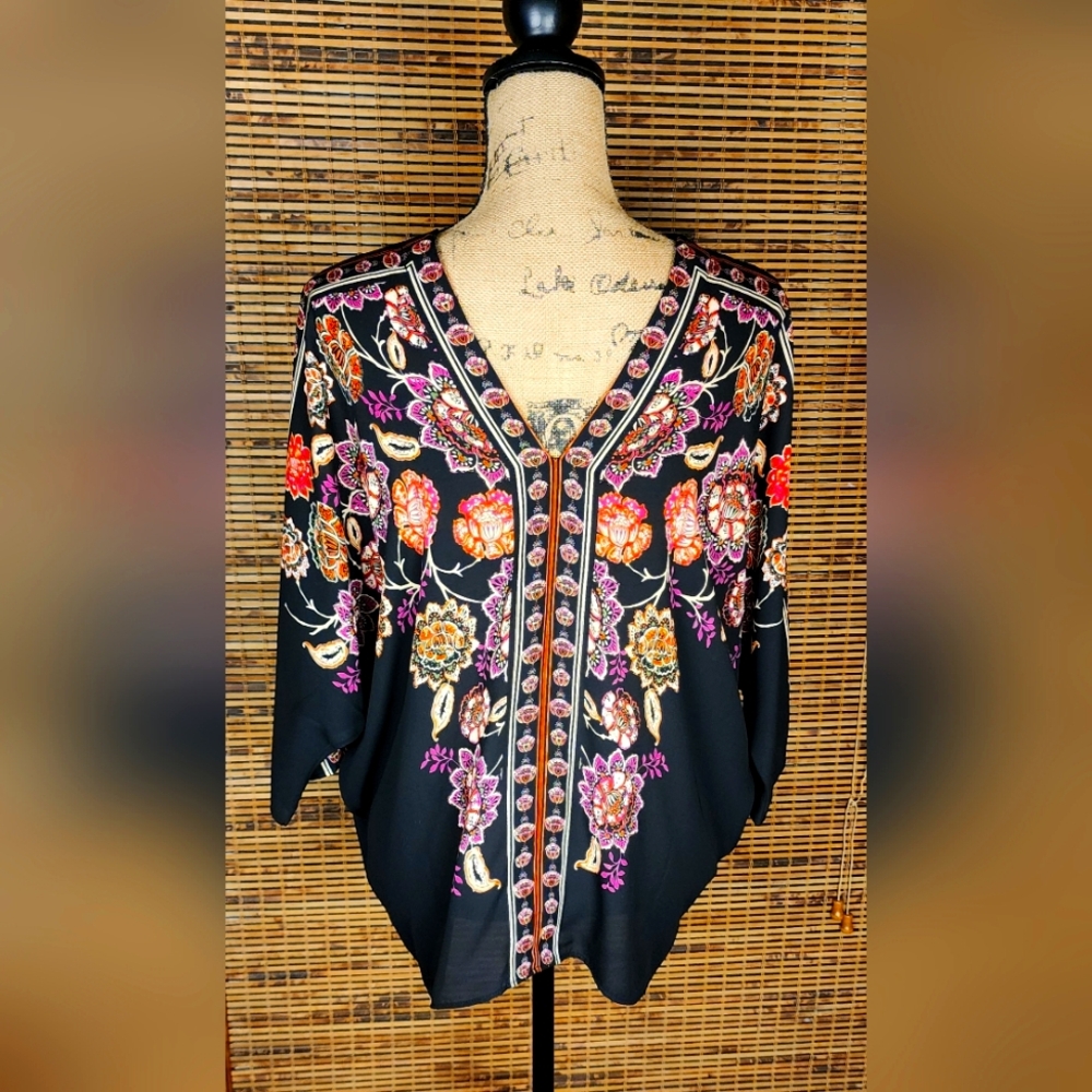Rose & Olive Floral Top with Pink and Orange Accents